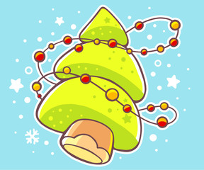 Fototapeta premium Vector illustration of christmas tree on blue background.