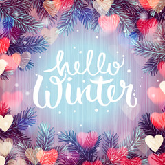 Hello winter, blurred background, Christmas lights