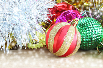 Christmas Decoration Wooden Background. Decorations wood. Vintag