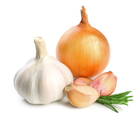 Garlic and onion isolated on white