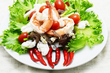Seafood salad and chili
