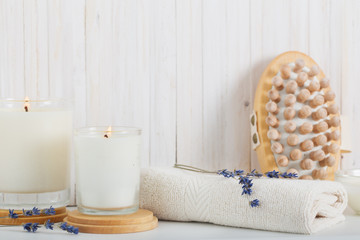  spa composition on white wooden background