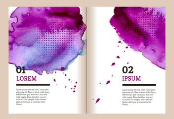 Brochure template with purple watercolor spot
