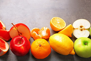 Fruits on grey background