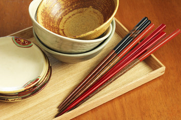 Rice bowl and dish and chopsticks