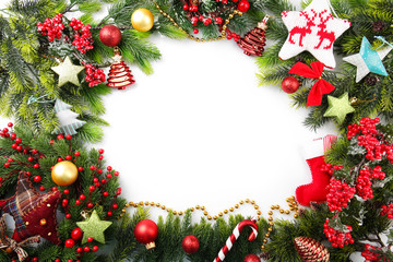 Fototapeta na wymiar Decorated Christmas wreath on white background