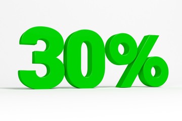 Green 3d 30% text on white background. See whole set for other numbers.
