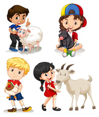 Boys and girls with farm animals