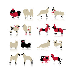 Fototapeta premium Funny dogs collection, sketch for your design
