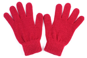 Pair of woolen gloves for woman on white background