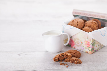 Romantic breakfast with hot white chocolate and cookies