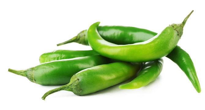 Green Chili Peppers Isolated On White