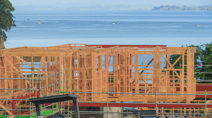 construction of a house overlooking the sea, building homes in New Zealand