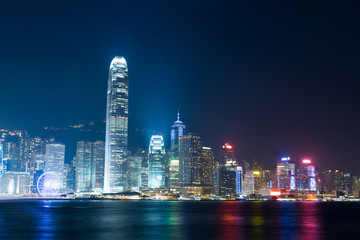 Fototapeta na wymiar Nightview of Victoria Harbour in Hong Kong (香港 ビクトリアハーバー夜景) 