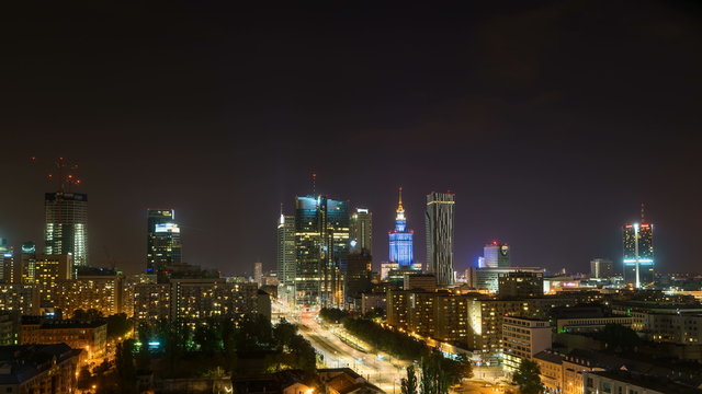Warsaw Skyline at Night,  City Timelapse, Polish Capital