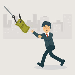 The money phishing and bait. Business concept cartoon illustration