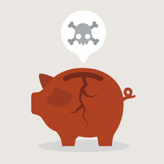 Broken Piggy Bank or economic depression. financial crisis concept illustration.