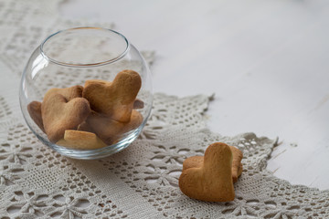 Heart shaped cookies in glass bowl
