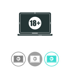 Website for adults only vector icon. Laptop with 18+ symbol.
