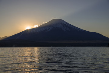 本栖湖の富士山日の出