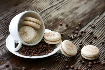 coffee macarons and coffee beans