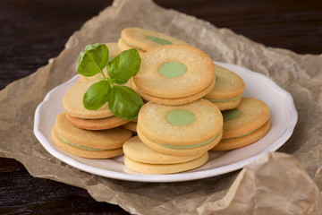 matcha cookies with basil on plate