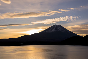 本栖湖の富士山日の出