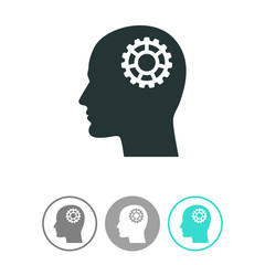 Human profile with mechanism vector icon.