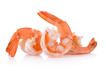 boiled shrimp on white background