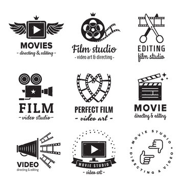 Film, movie and video logo vintage vector set. Hipster and retro style. Perfect for your business design.