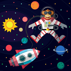 Fototapeta premium Monkey astronaut in outer space in flat style.