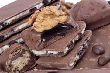 chocolate with nuts in close-up.Selective focus