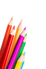 Colour pencils isolated on white background close up