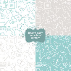 Seamless pattern, drawn in a childlike style.  Set