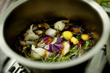 cooking potatoes with herbs and seasoning