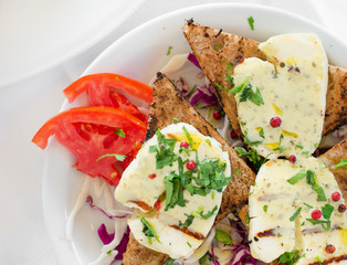Fried Halloumi cheese with roasted bread.