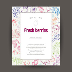 Vector card with berries garden  in sketch style