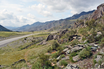 Mountain pastures and rocks, Altai mountains, Siberia, Russia