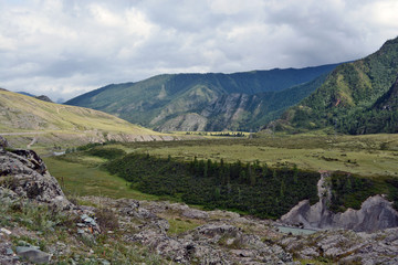 Fototapeta na wymiar Mountain pastures and rocks, Altai mountains, Siberia, Russia