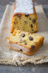 Traditional fruit cake on wood