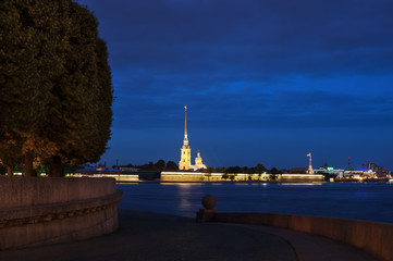 Peter and Paul Fortress across Neva river in the evening, St Petersburg, Russia