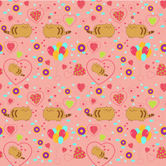 Romantic background/ Seamless romantic cats and hearts background