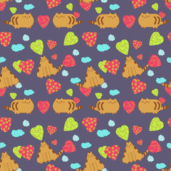Romantic background/ Seamless romantic cats and hearts background