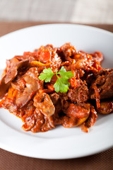Chicken livers with tomato sauce