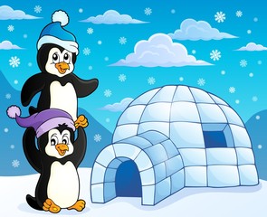 Obraz premium Igloo with penguins theme 3