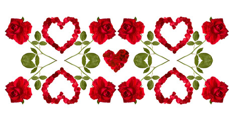 seamless pattern red heart rose petals