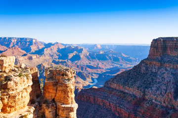 View of grand canyon and mountain peaks