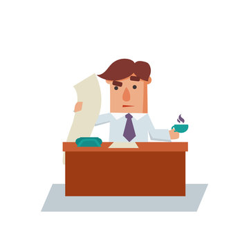 Serious Business Man Cartoon Character Vector Illustration