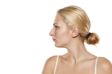 profile of a young woman without make-up