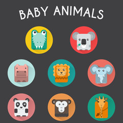 Wild Baby Animals Icons Set